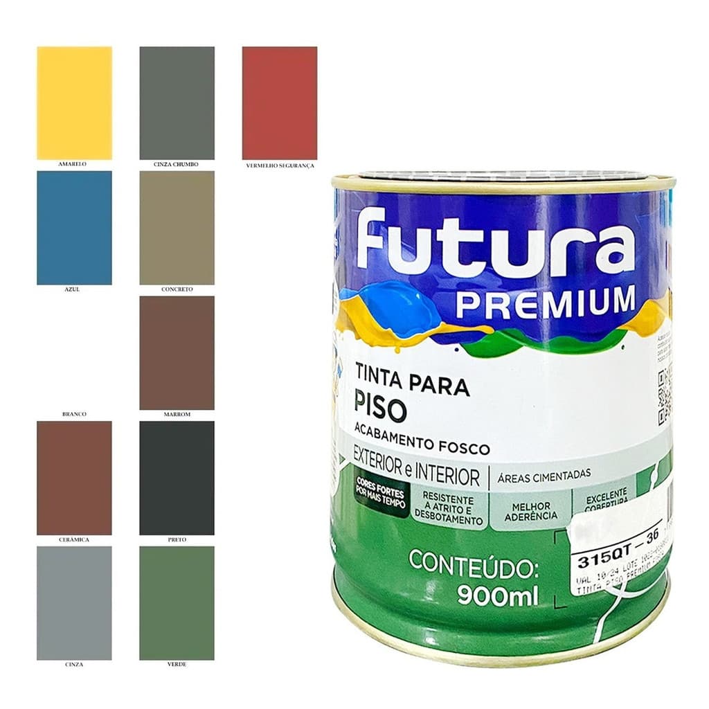 Tinta Piso Cinza Chumbo Lavável Futura Alta Aderência 900ml