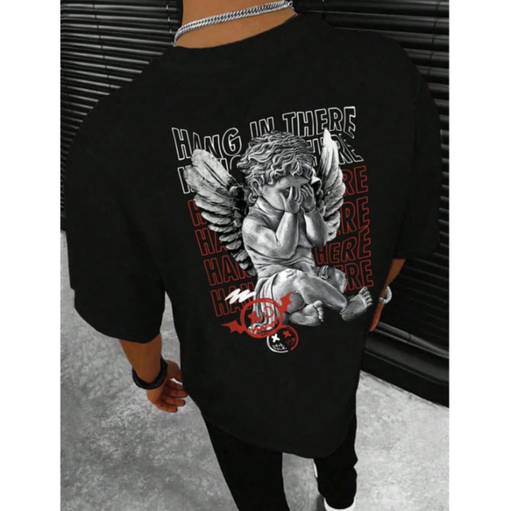 Blusa Básica Escultura Anjo Hang In There Camiseta 100% Algodão Lançamento