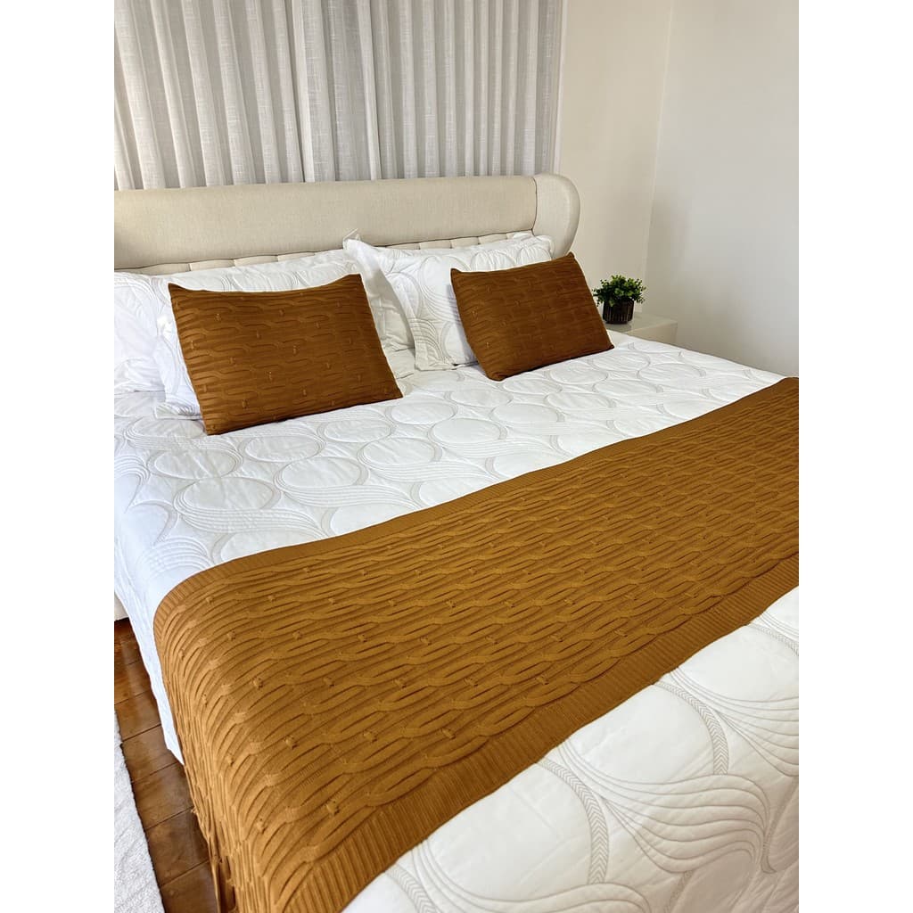 Kit Peseira Trico Cama Casal 180x60cm Trançada + 2 capas