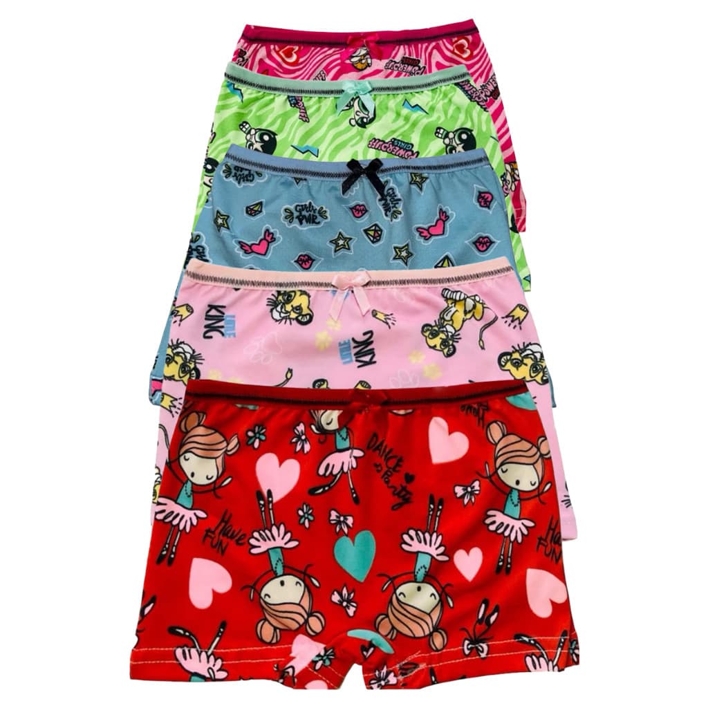 Kit Com 5 Calcinhas Infantil Boxe Shortinho Estampadas com forro de algodão