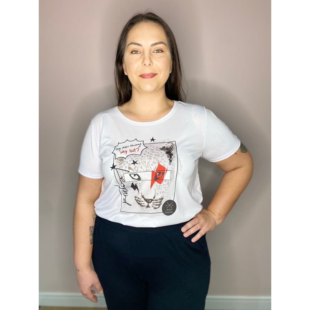 Camiseta Tigre Preto e Branco, do tamanho  M ao G3 Plus Size moderna e feminina