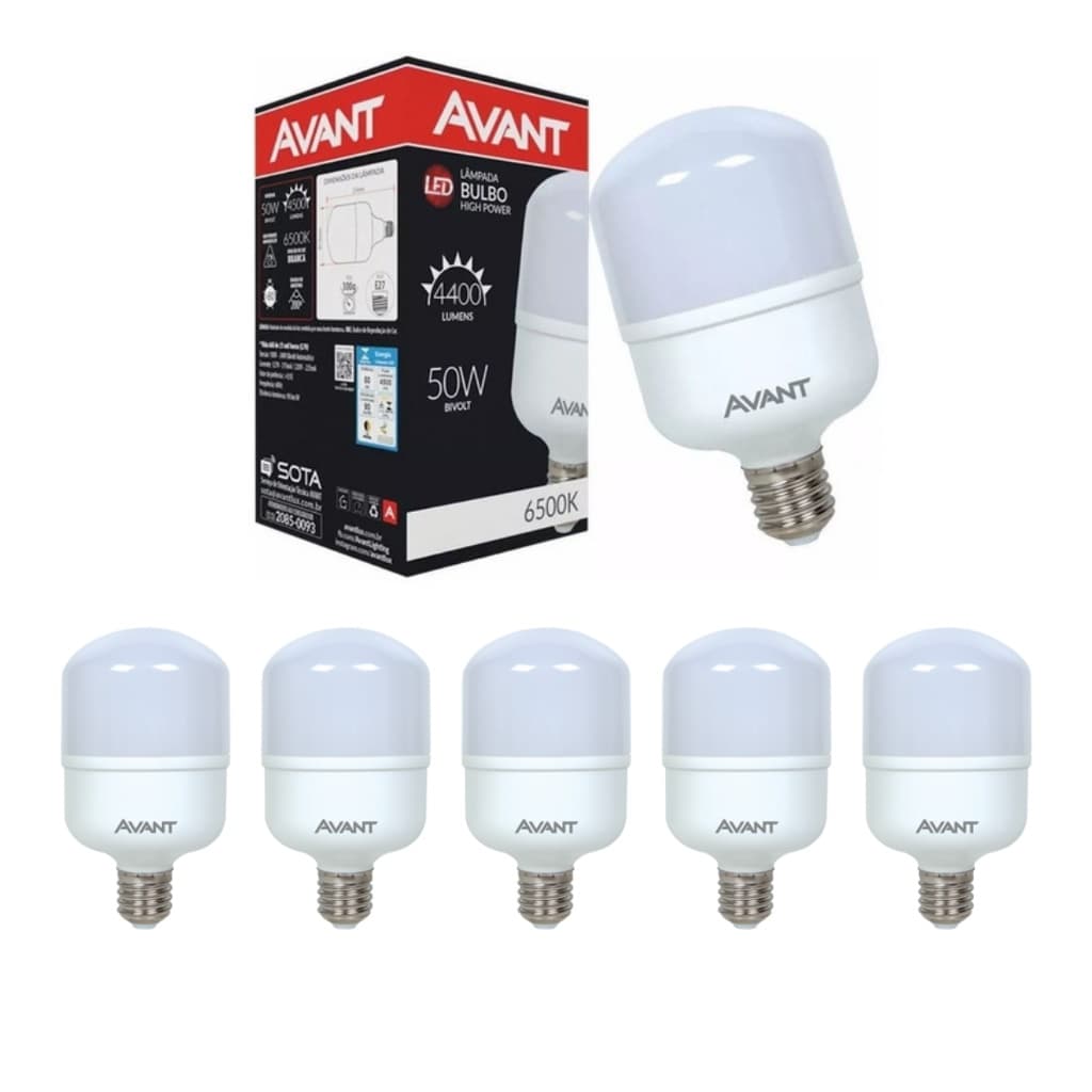 KIT 5 Lâmpada LED Bulbo 50w Alta Potência E27 - AVANT