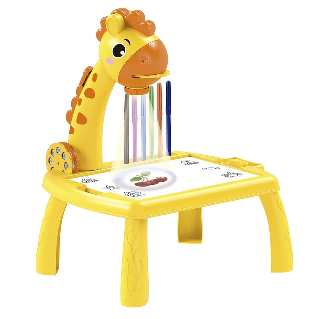 Brinquedo Mesa Lousa Projetora Amarelo de Desenhos Infantil com Som e Acessórios - Castela