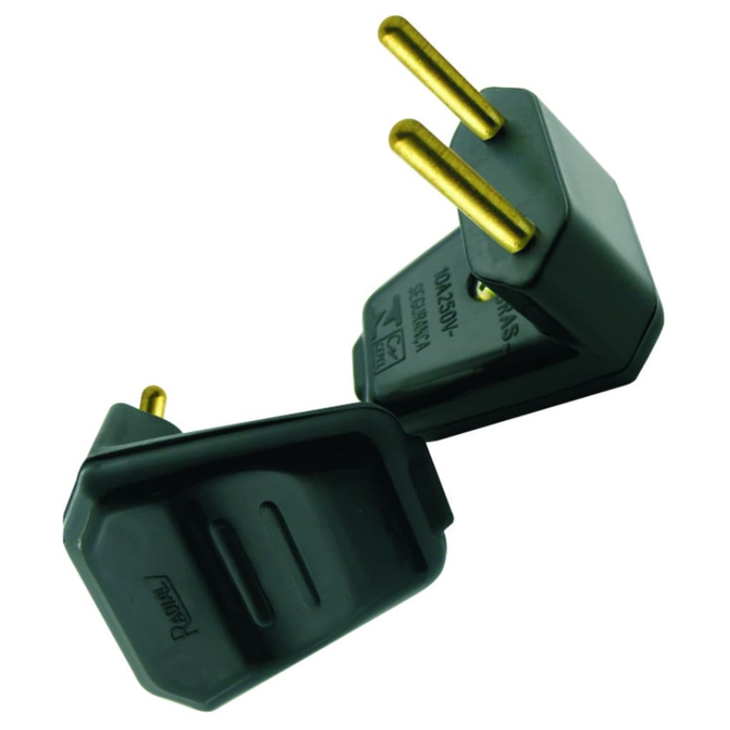 Plugue Triângular Preto 10a 2 Pólos Maciços Radial 1801.119