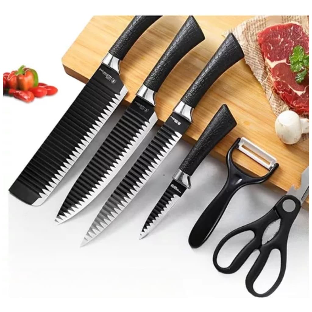 Kit Conjunto Jogo De Facas Kit 6 Peças Chef Cozinha Aço Inoxidável Linha Churrasco