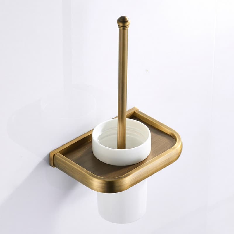 Conjunto De Suporte De Escova De Vaso Sanitário De Latão Antigo , Montagem Na Parede , Com Copo De Cerâmica , Acessórios