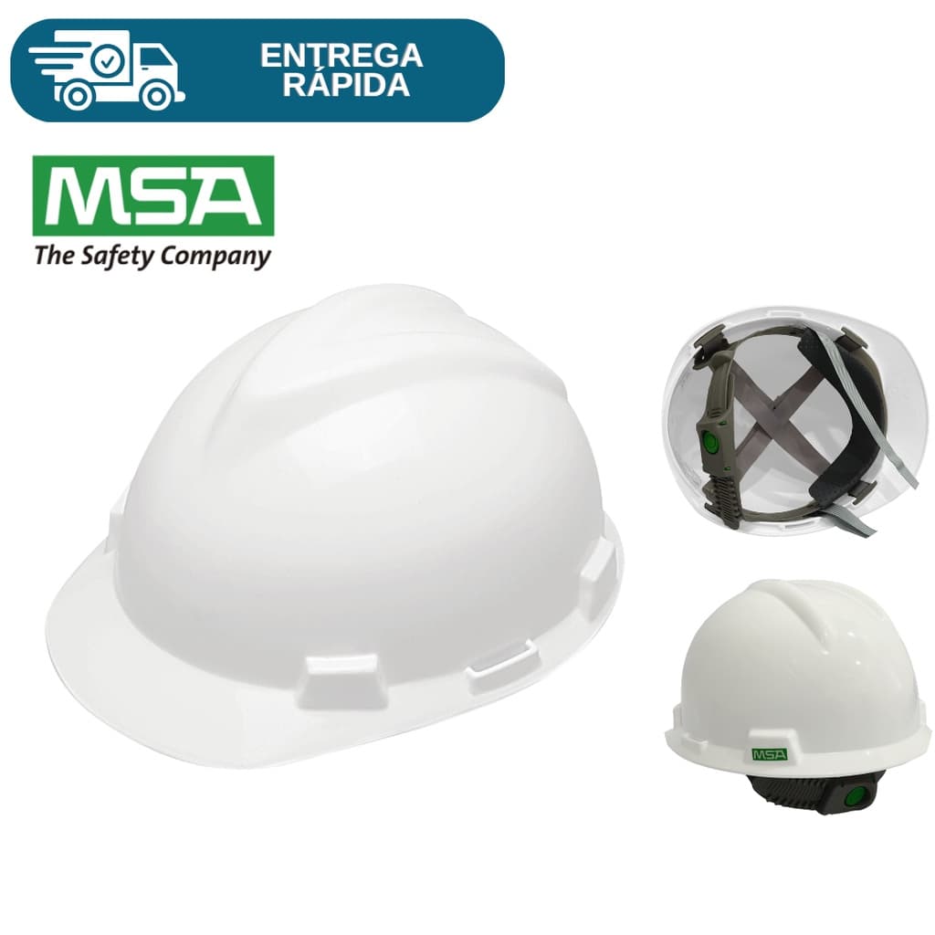 Capacete De Segurança Msa V-Gard Com Carneira E Jugular Push Key Aba Frontal Para Engenheiro Obra