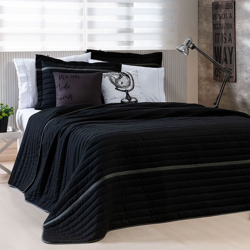 Kit Roupa de Cama QUEEN 5 Peças Cobre Leito e Lençol Jacquard Dual