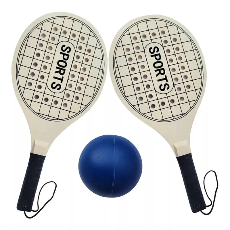Kit Jogo Frescobol Tênis De Praia 2 Raquetes Madeira + Bola