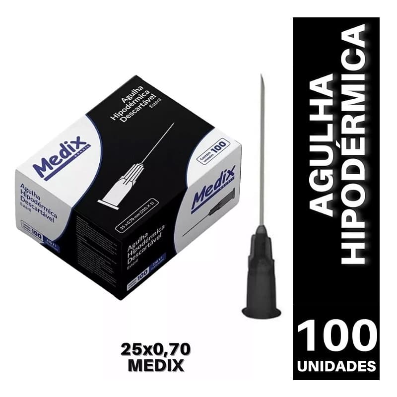 Agulha Descartável 25x 0,70mm (22g) Caixa C/100 Unidades - Medix