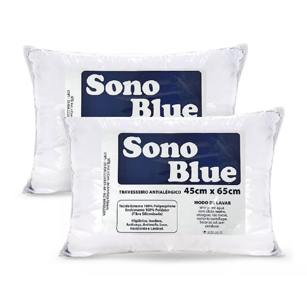 Kit 2 Travesseiro Tradicional Sono Blue 65cm X 45cm Branco