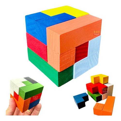 Cubo Colorido Para Montar Composto por 7 peças em Madeira Quebra Cabeça TOY TRADE