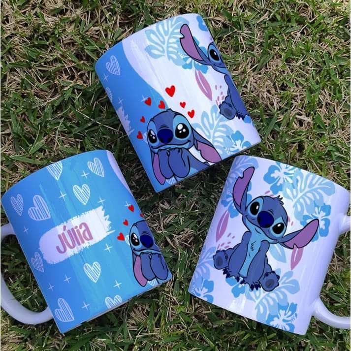 Caneca de Porcelana Lilo Stitch  Angel Personalizada com o Nome