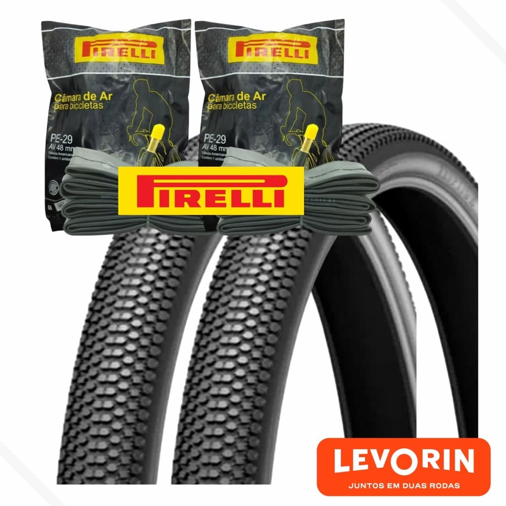 Par de Pneus Aro 29x2.10 Bike Banda Leve Eruption Levorin +2 Camara de Ar 29 Bico Grosso  Pirelli