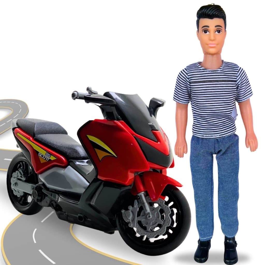 Kit Moto Brinquedo Corrida Pcx+ Boneco Max Menino Grande Ken Motinha Presente Barato Dia Das Crianças