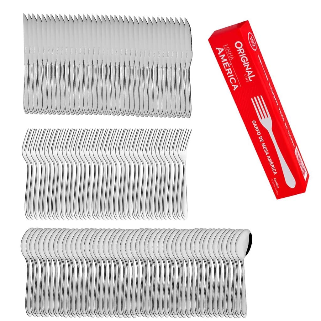 Kit 144 peças 48 Garfo 48 Faca 48 Colher de Sopa Aço Inox América Cozinha Laguna Tramontina