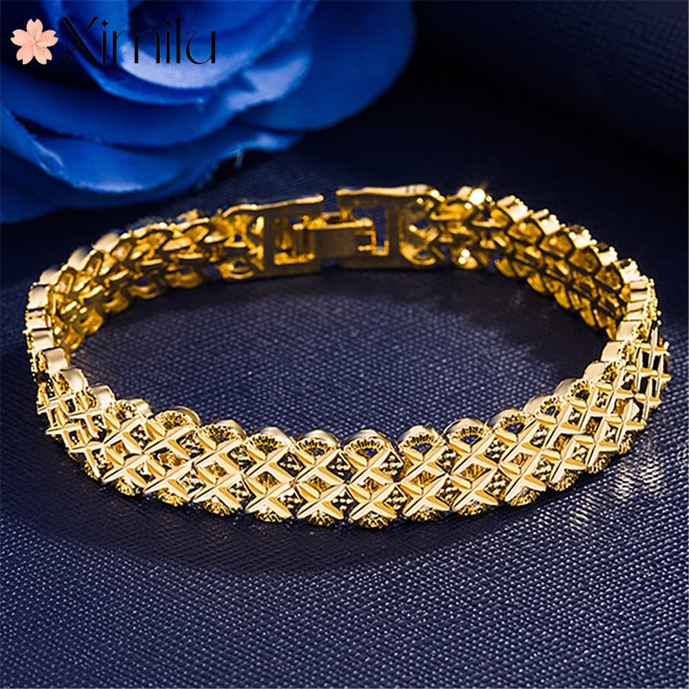 ♥ Pulseira Original 24K dourada feminina Pulseira dourada Jóias de ouro Atacado Jóias de ouro espesso Pulseira masculina