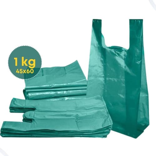 Sacola Plástica Reciclada Reforçada Verde 45x60 Com 1kg
