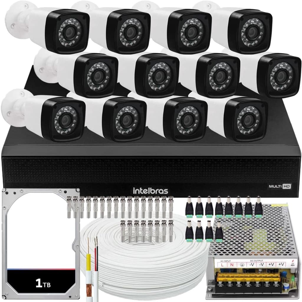 Kit 12 cameras seguranca 2 mp Full HD DVR Intelbras 1116 1TB