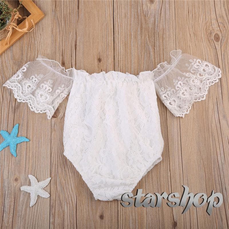 Starshop-Baby Girls Short Sleeve Romper White Lace Offer Jumpsuit Summer Casual Princess Bodysuit Infantil Adorável