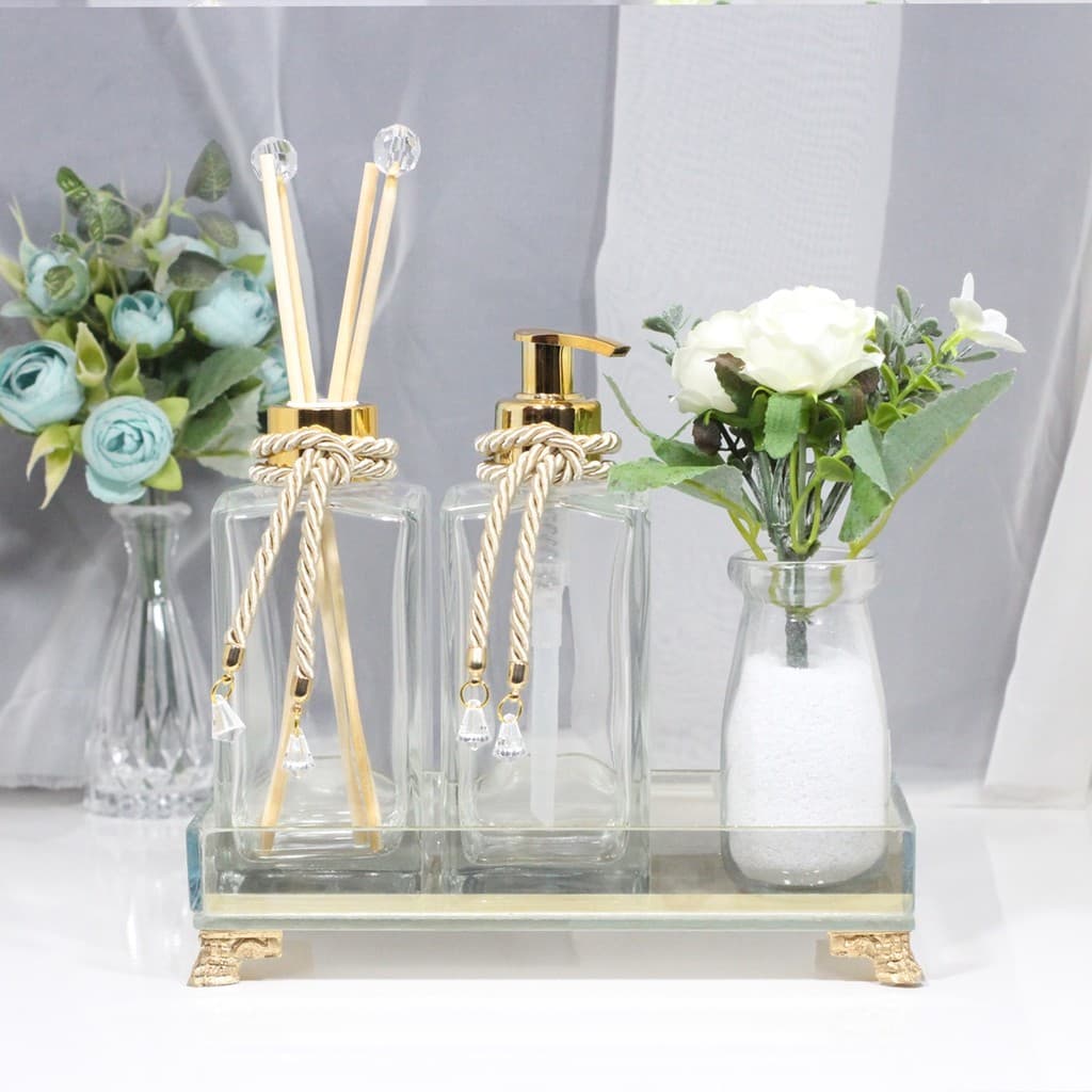 Kit Lavabo Transparente Sabonete Liquido + Difusor + Bandeja