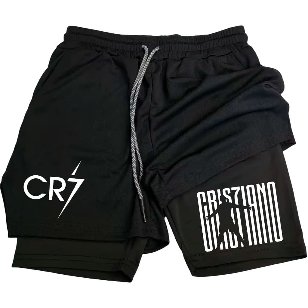 Short Compressão 2 em 1 Masculino CR7 Cristiano Ronaldo Para Academia Corrida Moda