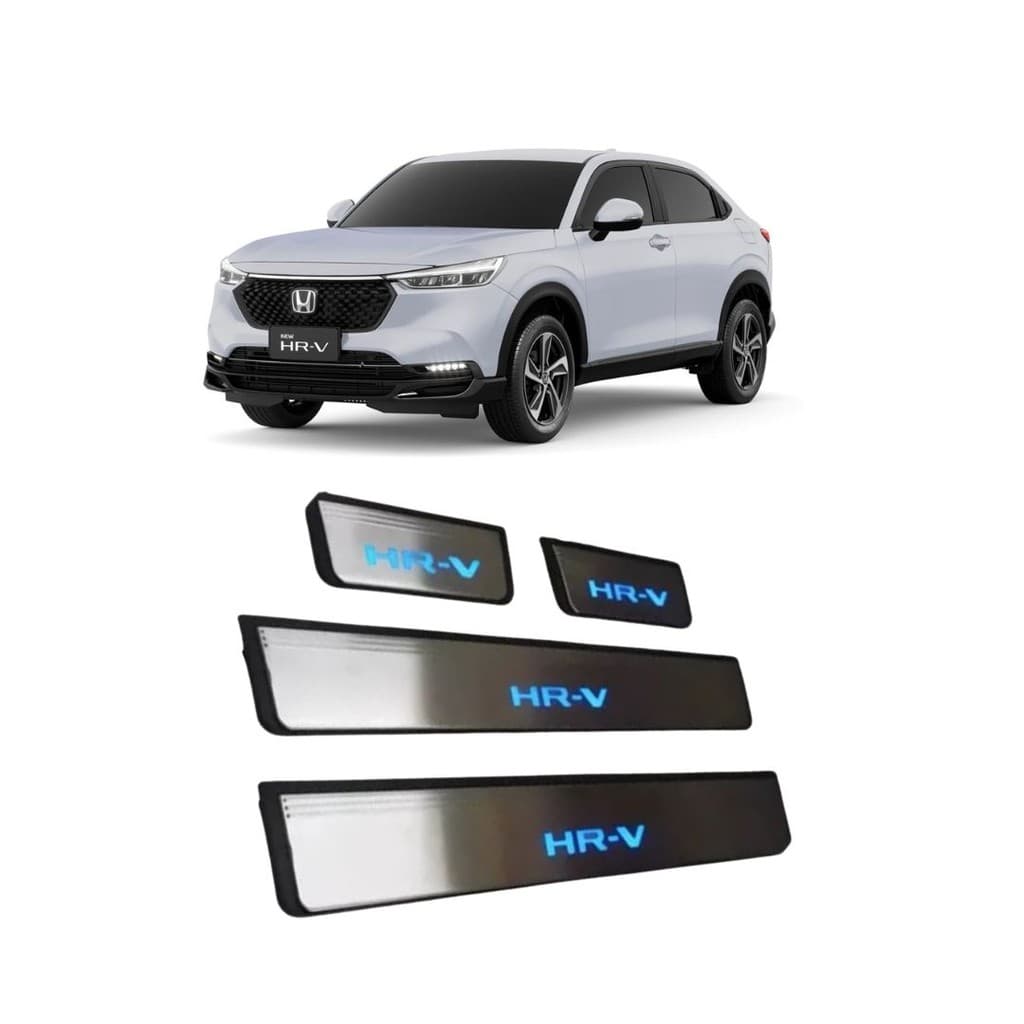 Kit Soleira 4 Portas Led Azul Aço Inox Honda HRV 2022