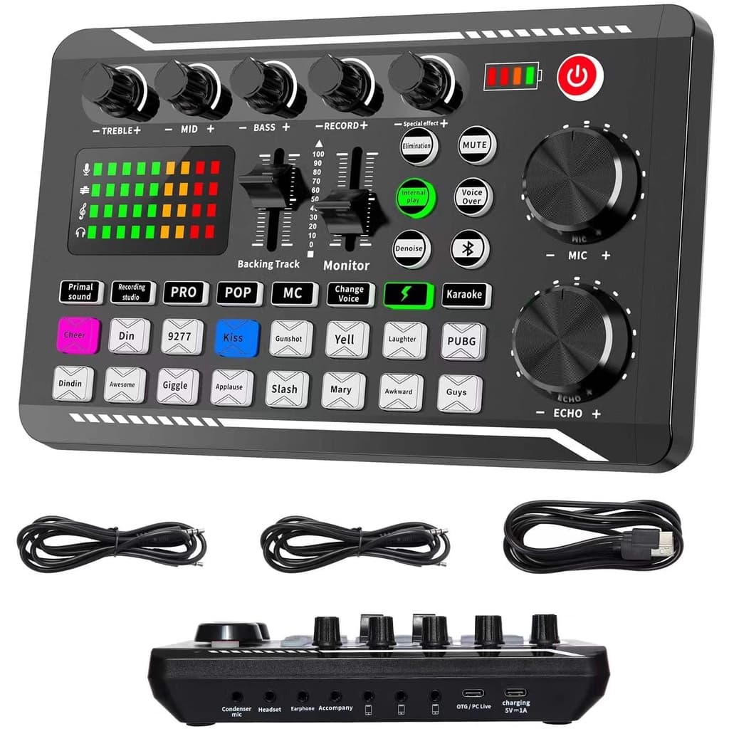 Placa De Som Ao Vivo E Interface De Áudio Com Efeitos De Mixagem De DJ Trocador De Voz , Mixer Estéreo Bluetooth , Para Transmissão No Youtube