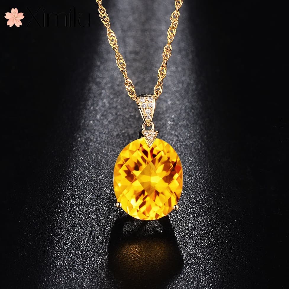 ❤ Pingente de Citrino Original de Luxo com Moldura de Citrino 18K Colar de Ouro Atacado de Jóias Femininas