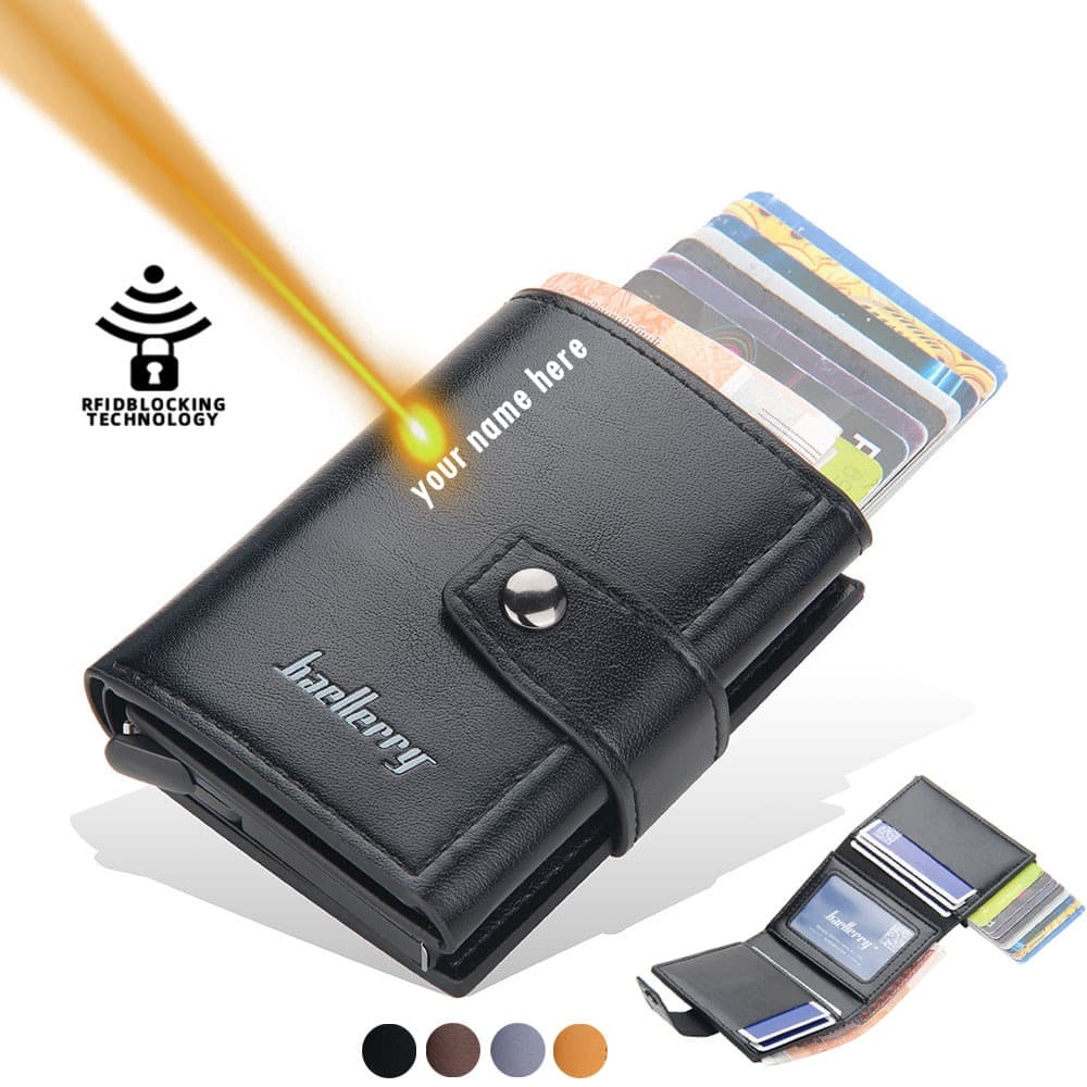 Proteção de bloqueio de RFID masculino ID titular do cartão de crédito carteira couro metal alumínio negócios cartão bancário titular do cartão de crédito