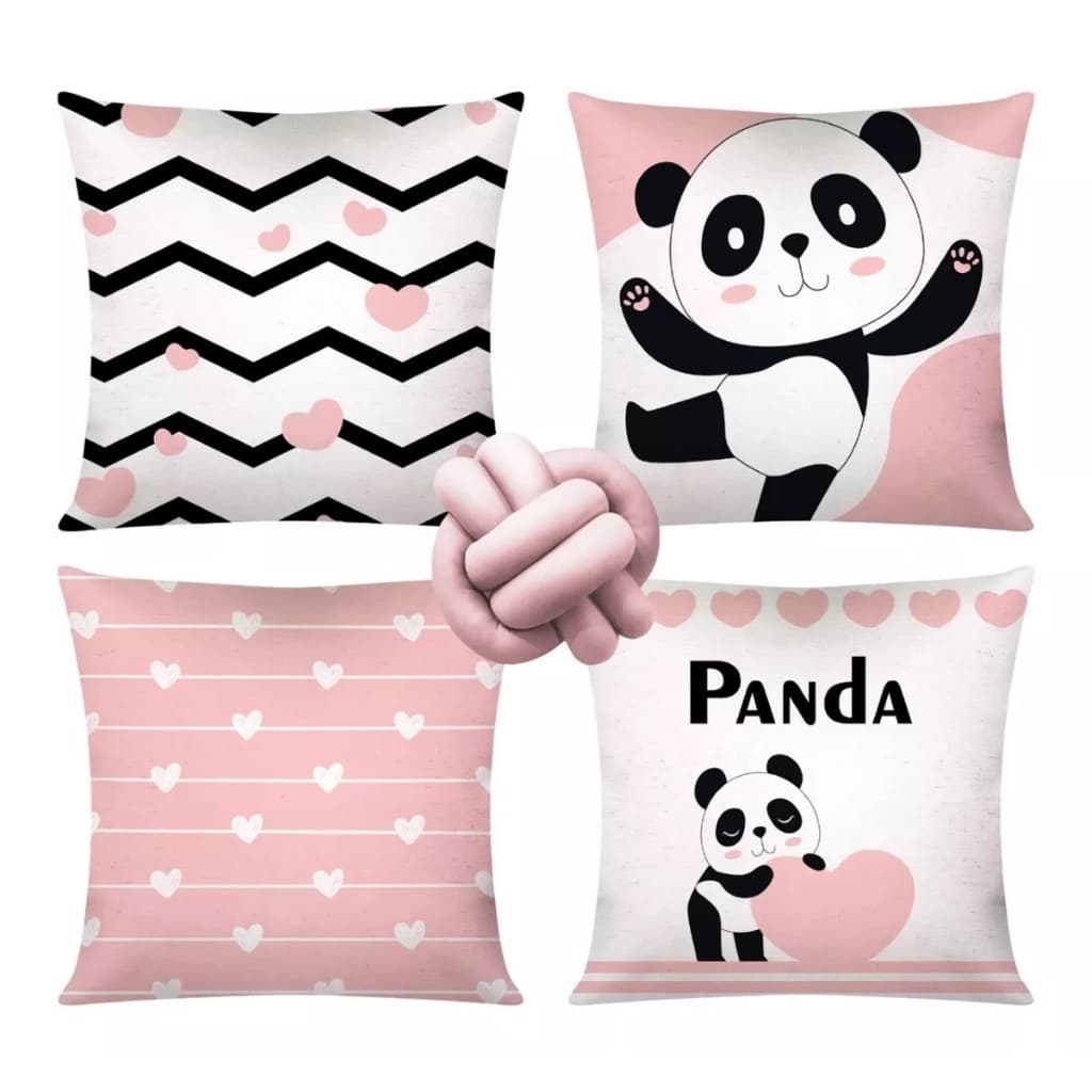 Kit 4 Almofadas Cheias Decorativas + 1 Almofada De Nó Panda