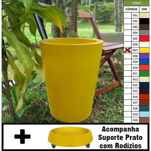 Kit Vaso Planta + Prato Rodízio 50x40 Redondo Cônico Polietileno