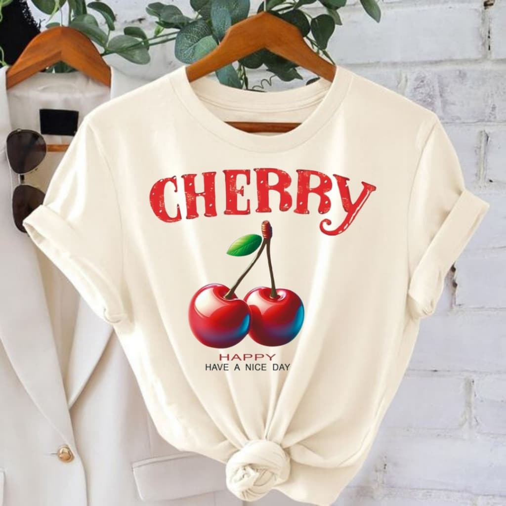 Camiseta Feminina Premium 100% Algodão Estampada Cherry Cereja Lançamento Envio Imediato