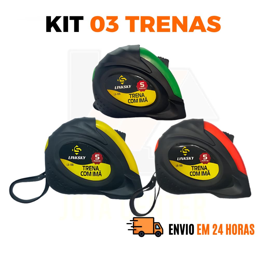 Kit Trena Métrica 5 Metros Fita de Aço Profissional Emborrachada