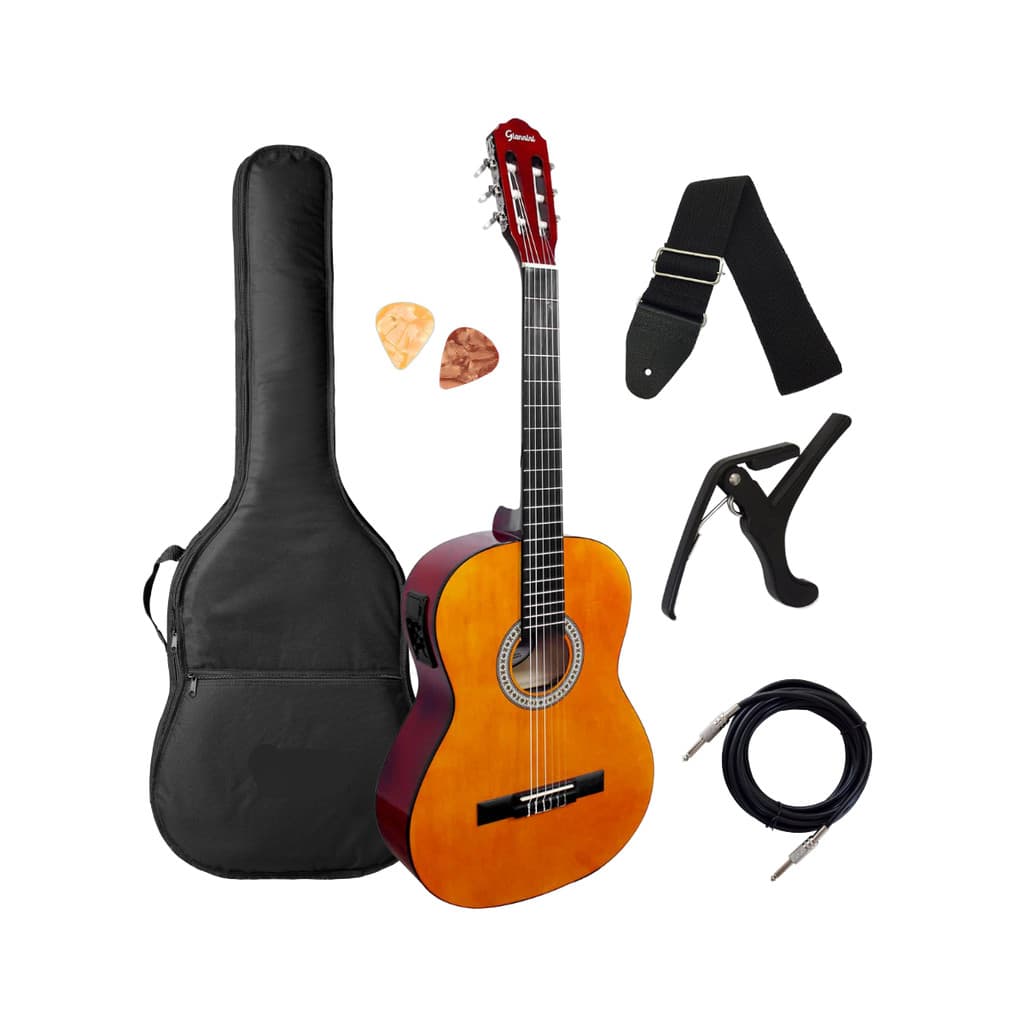 Violão Elétrico nylon Destro Giannini Start N-14 EQ N Natural Brilhante Afinador Digital embutido + Acessórios