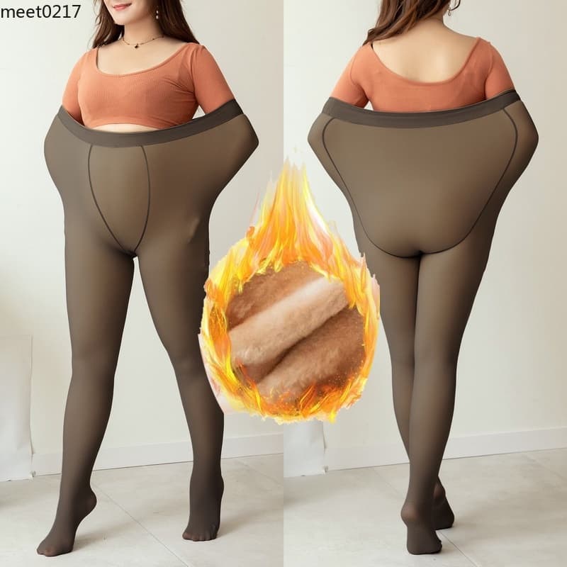 Meia-Calça Térmica Plus Size G1-G3 Forrada Peluciada Translúcida de Lã Feminina Super Elástica Slim