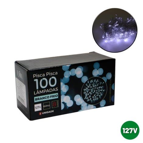 Pisca Pisca LED 127V Fio Transp 100L 9m 8F Branco