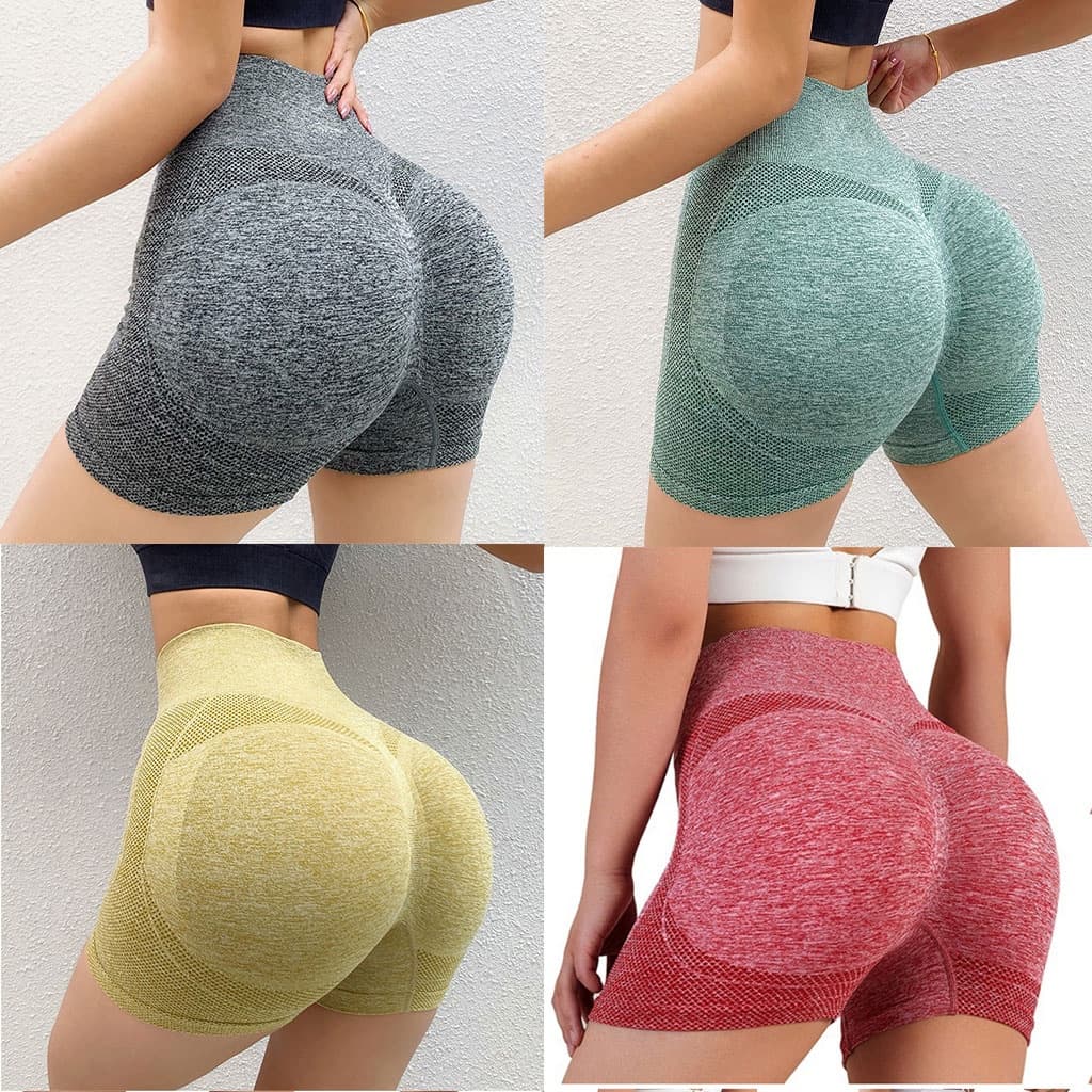 Shorts Esportivos Femininos - Alta Elasticidade, Sem Costura, Cintura Alta e Efeito Push-Up