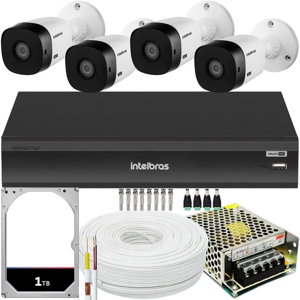 Kit 4 câmeras Intelbras VHL 1220 Full 20m DVR 8 canais 1TB
