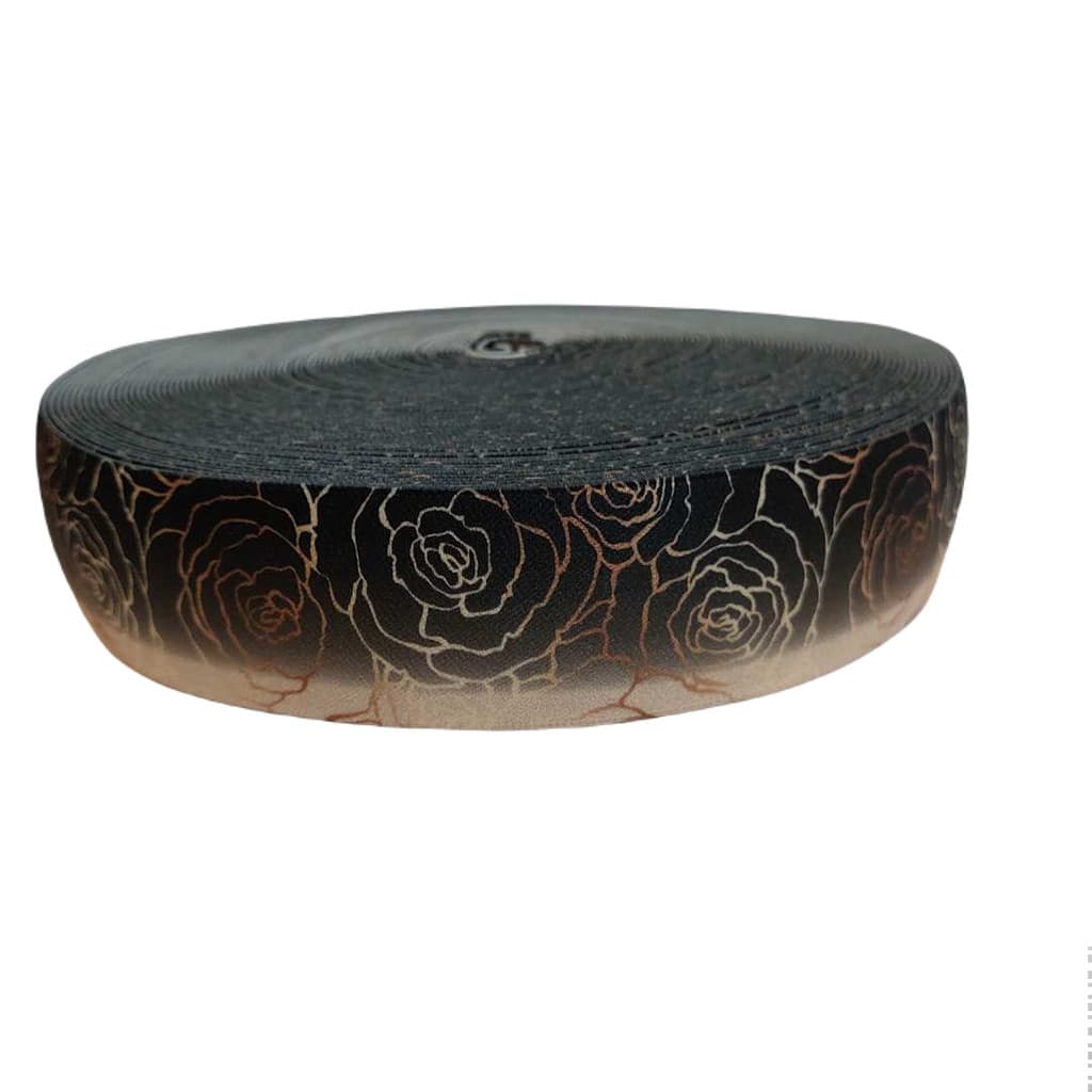 Elastico chato Alemanha Floral Preto 40mm 12318 bases de sutiãs, tops de academia, shorts, peças fitness, alça, base de