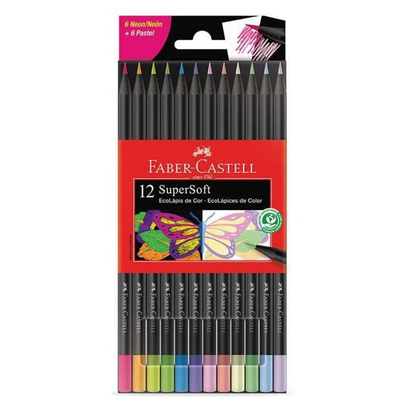 Lapis De Cor Supersoft 6 Cores Neon e 6 Cores Pastel Faber Castell