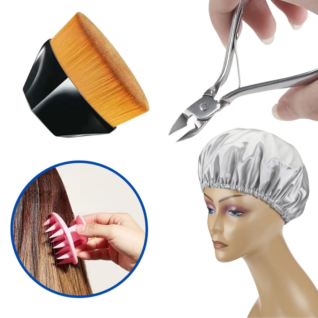 Kit Pincel Base Alicate Para Unha Afiado Touca Antifrizz Escova Macia