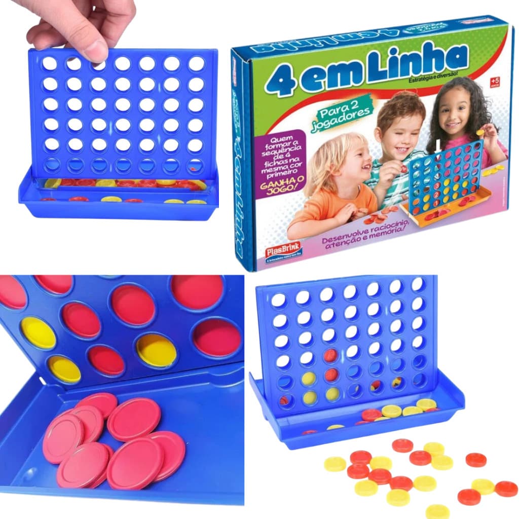 Jogo 4 Em Linha Brinquedo Didático Forme Sequência de 4 Fichas na mesma Cor  Raciocínio Didatico