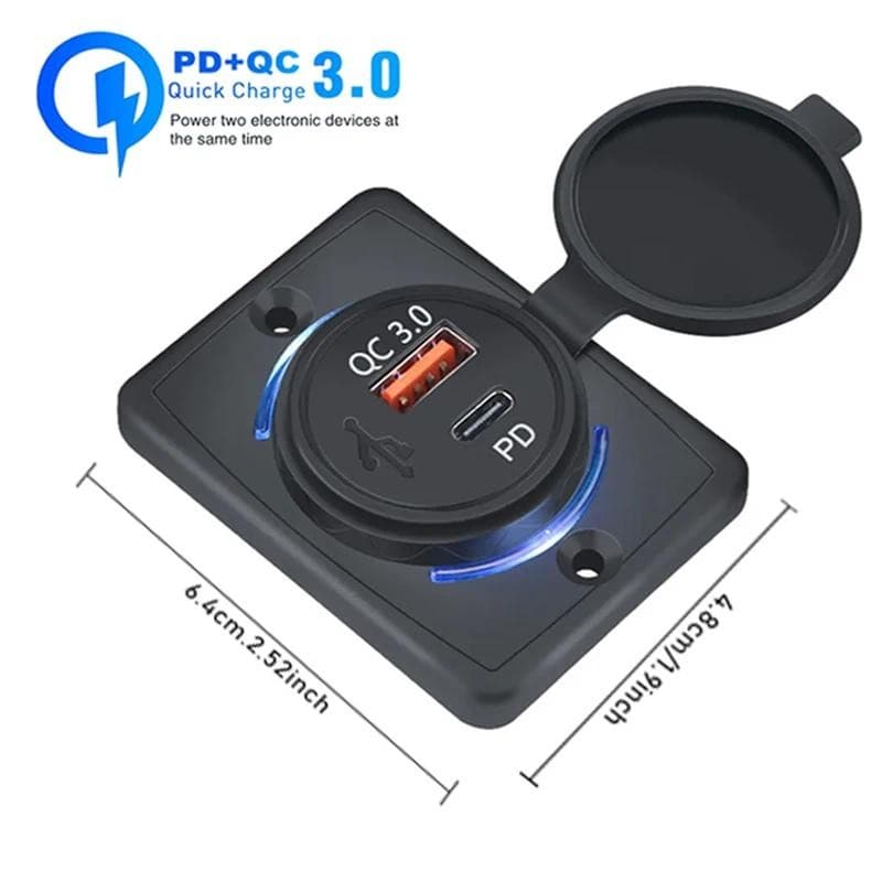 Tomada De Carregamento Rápido USB 24V , Painel De Para RV , 38W , Carregador De Carro Com Luz LED , Ônibus , Caminhão ,