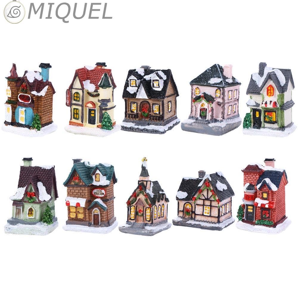 MIQUEL Ornamento Decoração Casa De Natal Miniaturas Artesanato Em Resina Luminosa