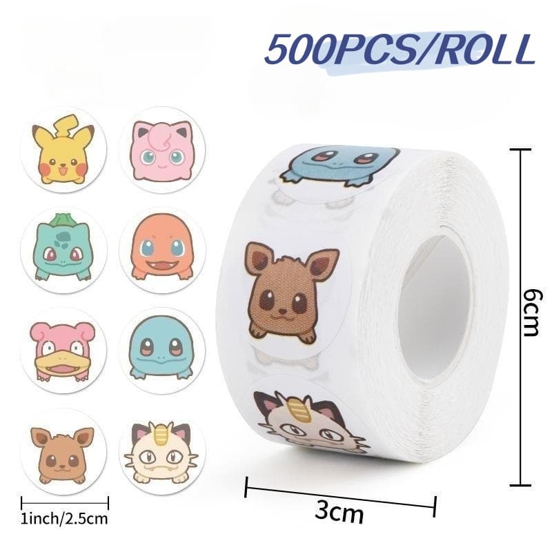 500PCS/Roll Pokémon Adesivos De Vedação Circular Para Capacete De Bicicleta Decalques De Lápis LanLanStickersWorld