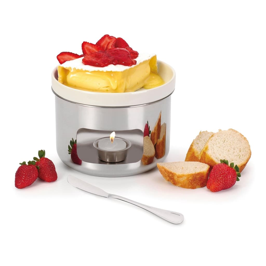 Aparelho De Fondue Queijo Brie 4 P Espatula Rechaud Base Inox Serviço Conjunto Alto Padrão Qualidade Forma  Porcelana Ve