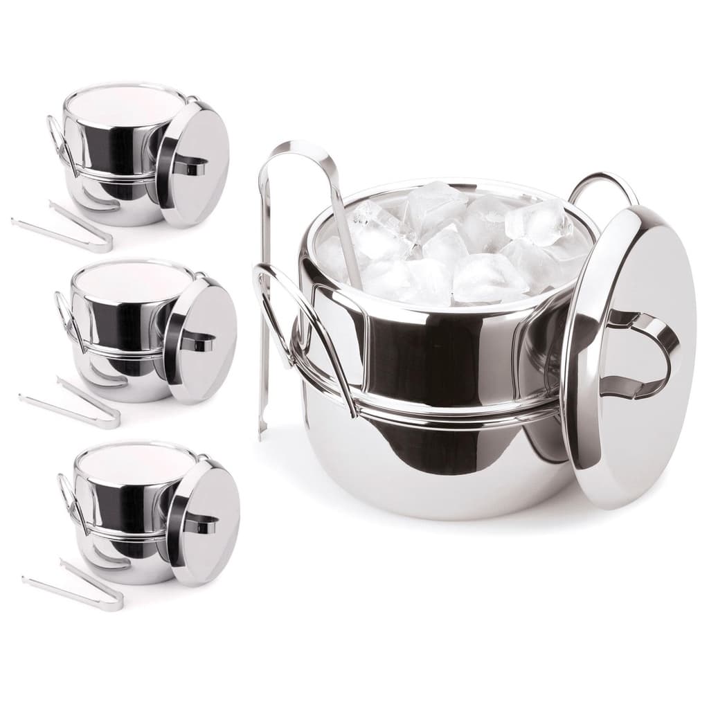 Conjunto 4 Baldes De Gelo Inox Térmico Com Pegador De Gelo e Tampa Atacado Casa Bar Festa Evento