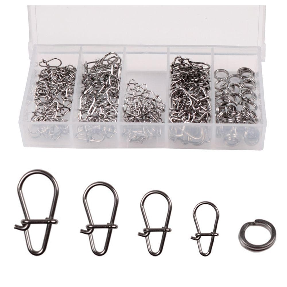 200pcs Anéis De Pesca Duo-Lock Snap Pin Assortment Kit De Sortimento De Pinos De Aço Inoxidável Duplo Anel Plano Ring Lure Tackle Connector