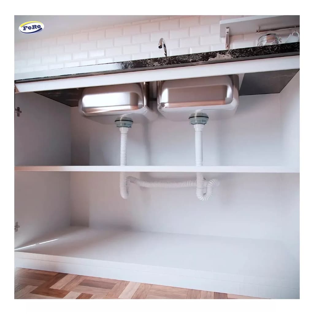 Sifão Sanfonado (DUPLO FERE) Pia Flexível Extensível Universal Branco Para Cuba Banheiro, Cozinha, Tanque
